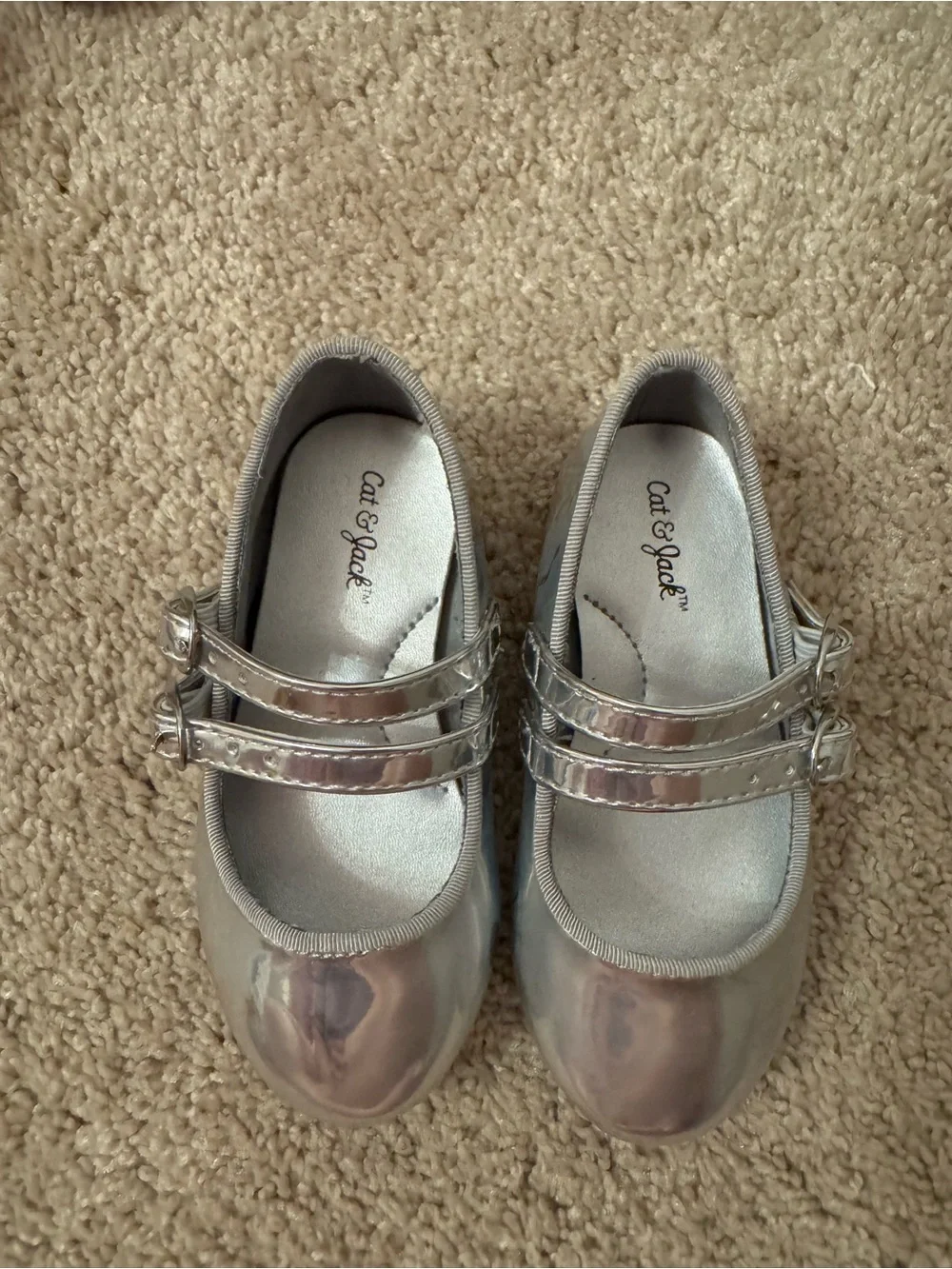 Cat & Jack Metallic Silver Girls' Double-Strap Mary Jane Shoes
